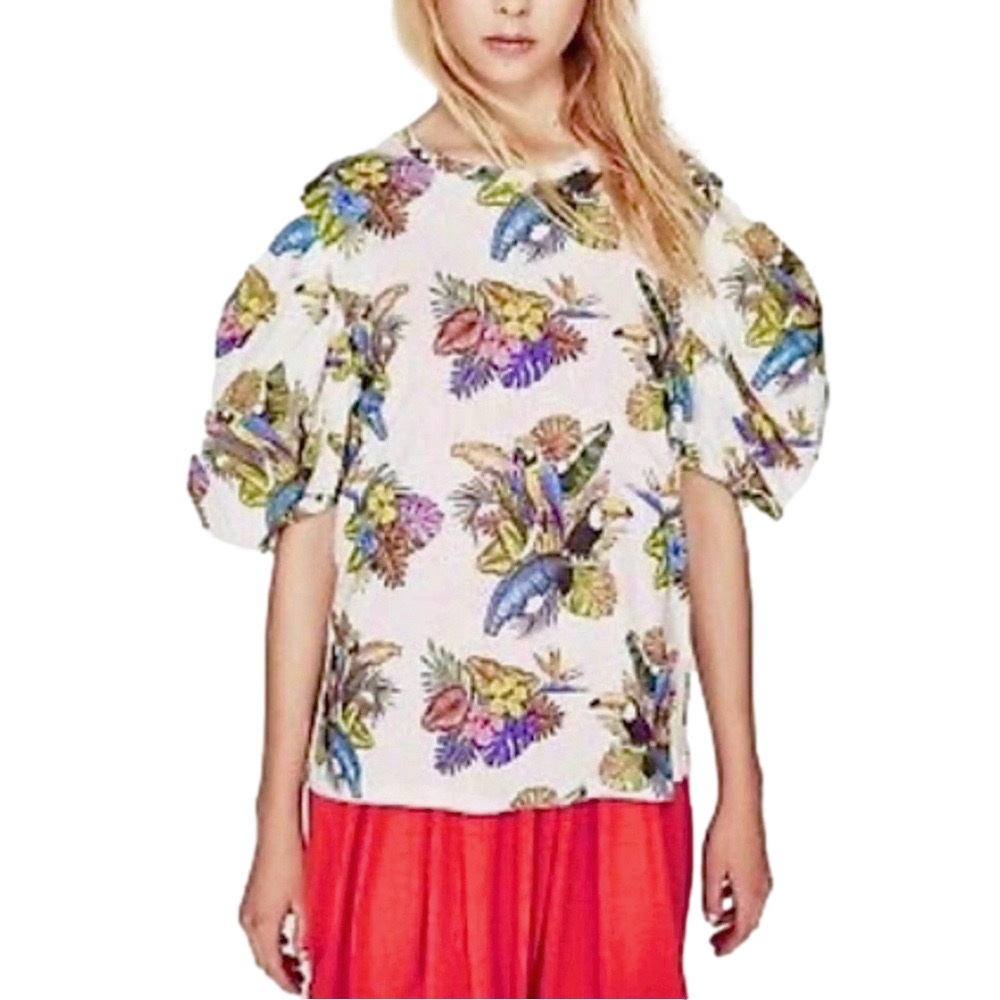 Zara tropical puff sleeve top